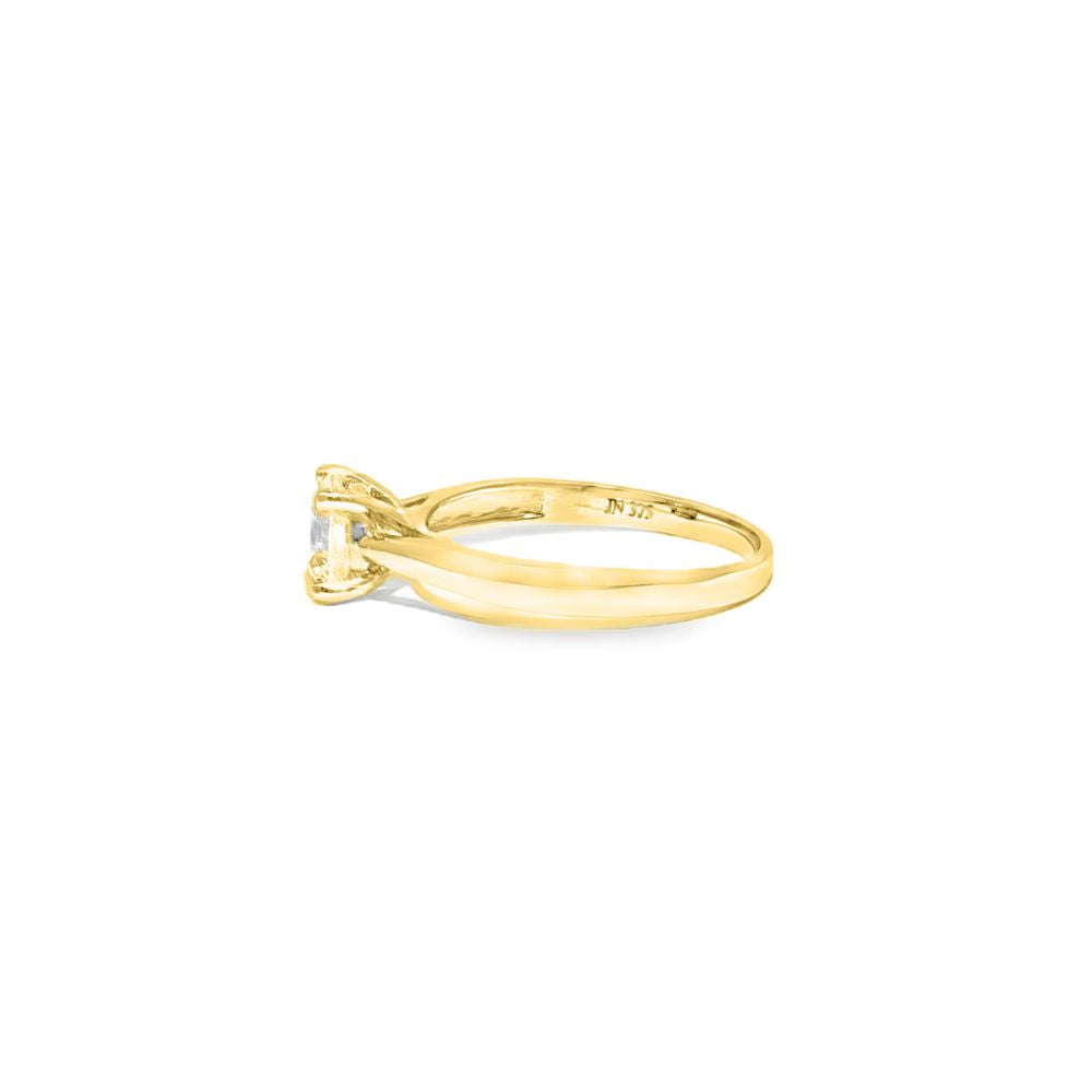 9 Karat Gelbgold, 1,00 Karat runder Zirkonia-Solitärring mit Wed-fit