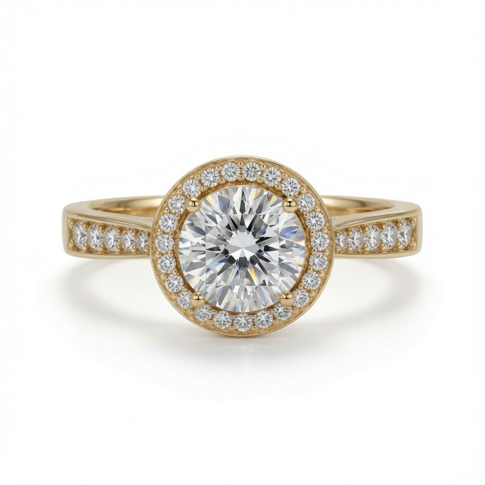 9ct Yellow Gold, 1.00ct Round Cubic Zirconia Wed-fit Halo Ring – Imperial Time