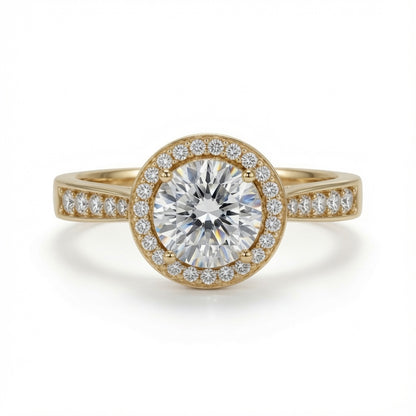 9ct Yellow Gold, 1.00ct Round Cubic Zirconia Wed-fit Halo Ring – Imperial Time