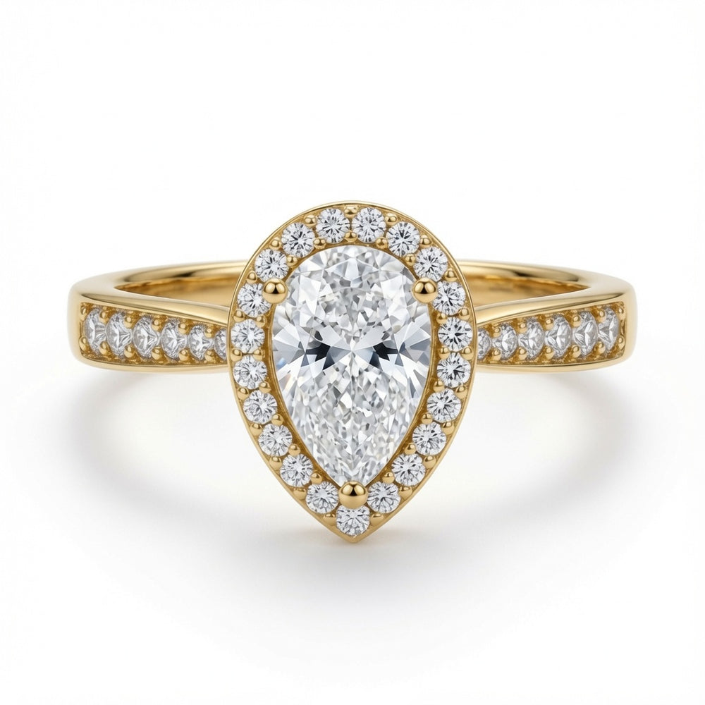 9ct Yellow Gold, 1.00ct Pear Shape Cubic Zirconia Wed-fit Halo Ring – Imperial Time