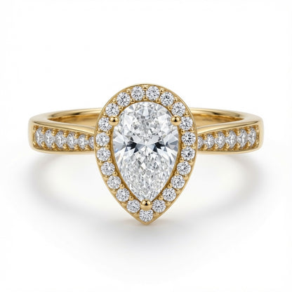 9ct Yellow Gold, 1.00ct Pear Shape Cubic Zirconia Wed-fit Halo Ring – Imperial Time