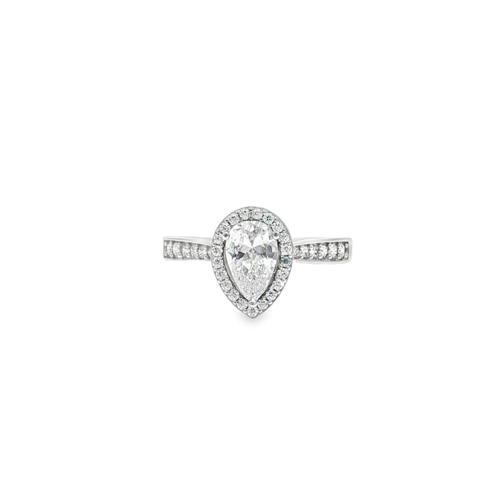 9ct White Gold, 1.00ct Pear Shape Cubic Zirconia Wed-fit Halo Ring – Imperial Time
