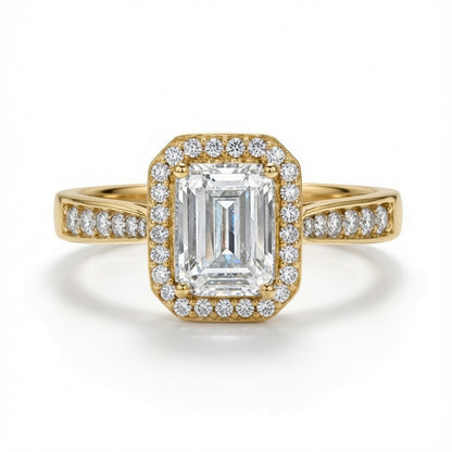 9ct Yellow Gold, 1.00ct Emerald Cut Cubic Zirconia Wed-fit Halo Ring – Imperial Time