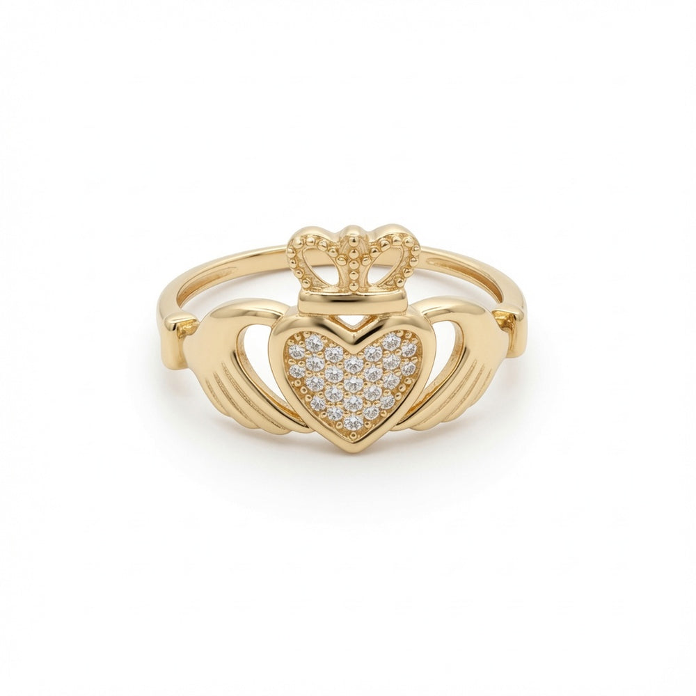 9ct Yellow Gold Cubic Zirconia Claddagh Heart Crown Ring