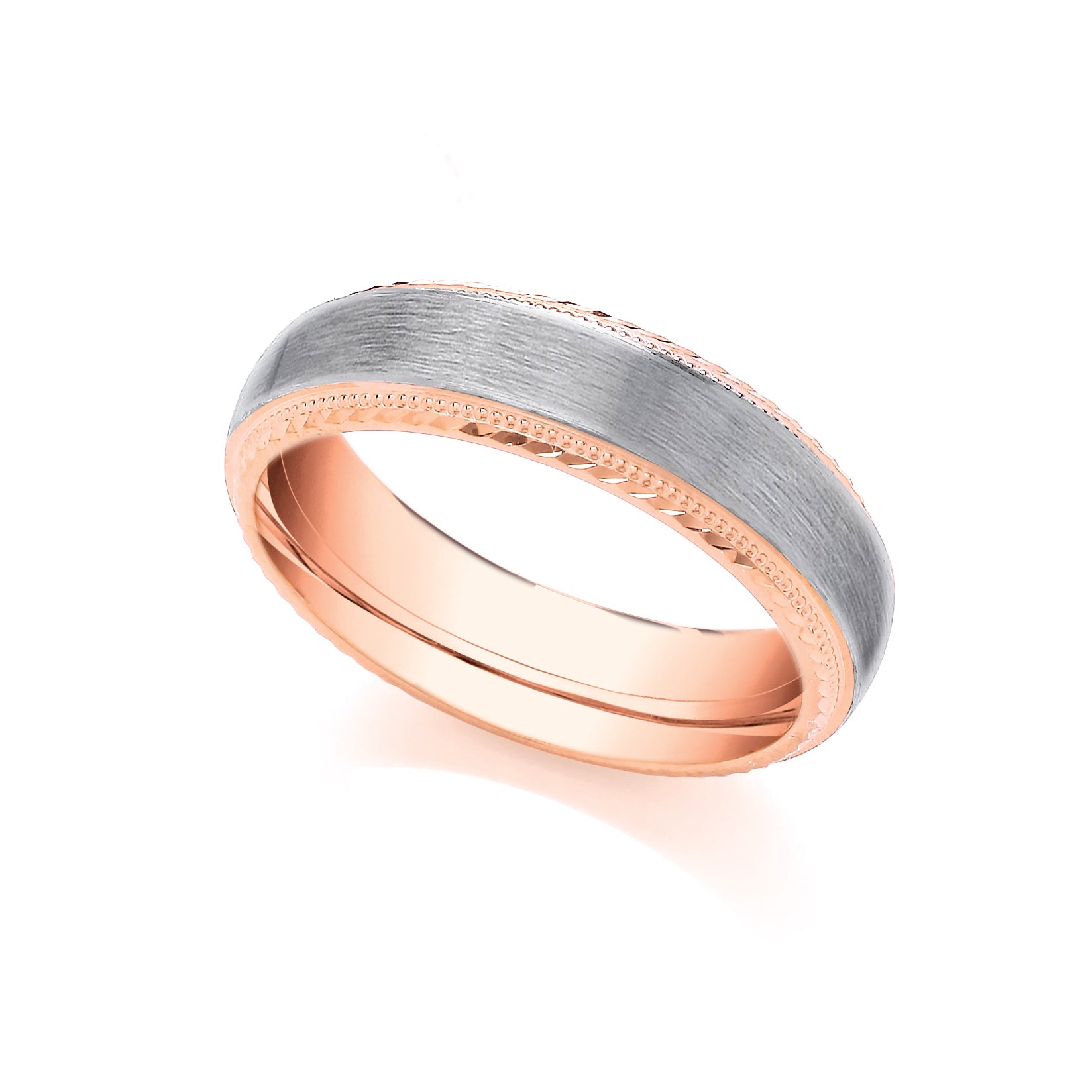 2 Colour 18ct Rose and White Fancy 4mm Wedding Ring
