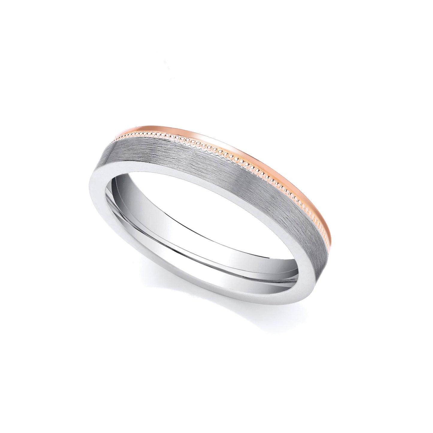 2 Colour 18ct Rose and White Fancy 4mm Wedding Ring
