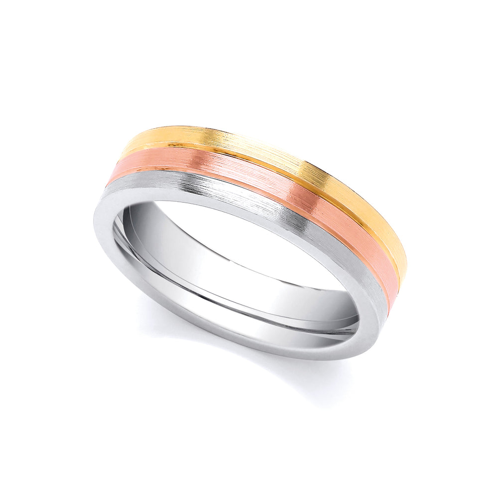 3 Colour 18ct Yellow, Rose and White Fancy 5mm Wedding Ring – Imperial Time