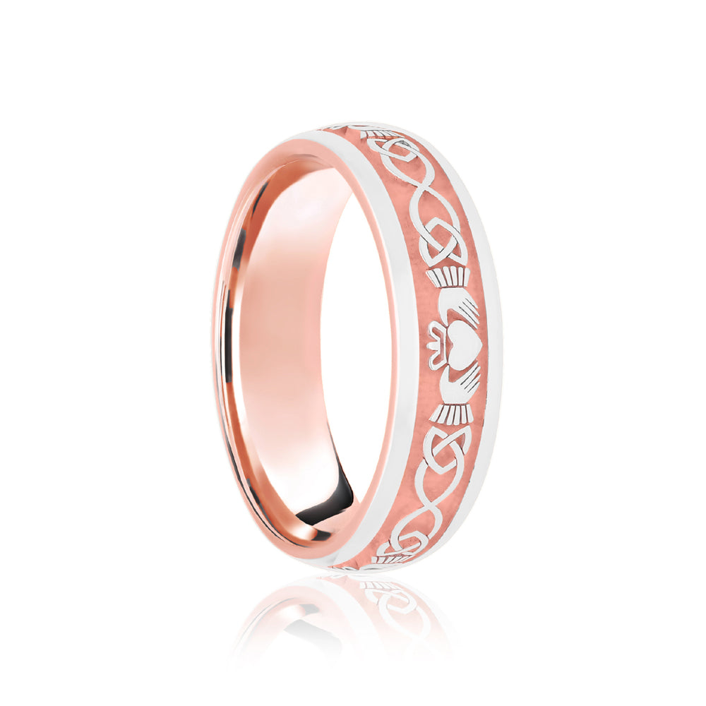 18ct Rose & White Court 5mm Celtic Laser Engraved Wedding Band