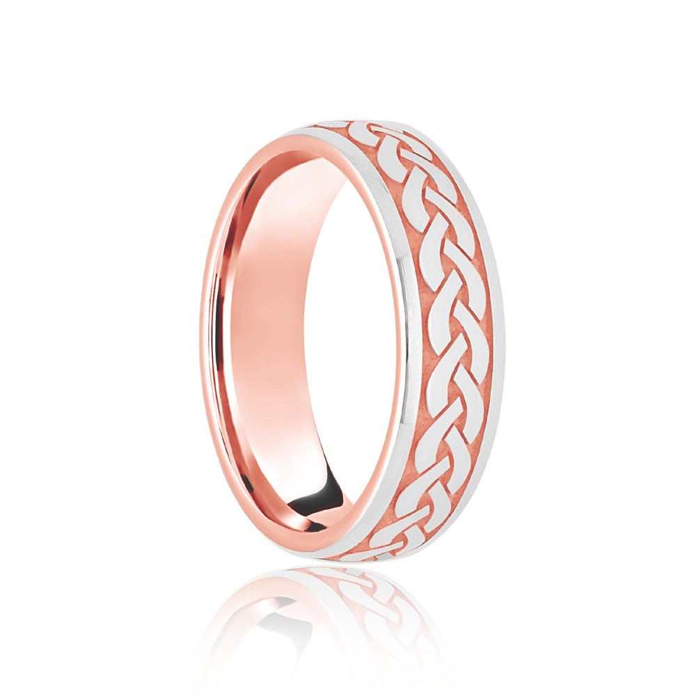 18ct Rose & White Court 5mm Celtic Laser Engraved Wedding Band – Imperial Time