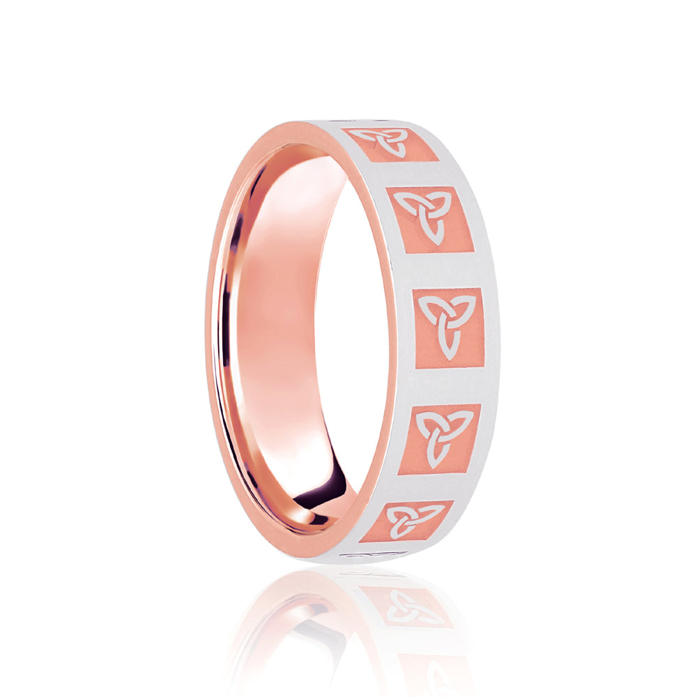 18ct Rose & White Flat Court 5mm Celtic Laser Engraved Wedding Band – Imperial Time
