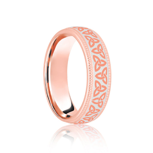 18ct Rose & White Court 5mm Celtic Laser Engraved Wedding Band