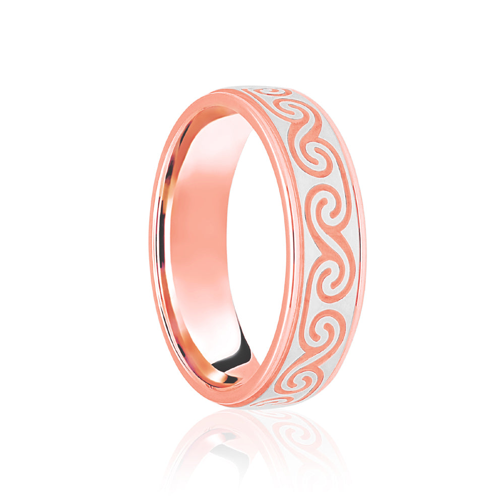 18ct Rose & White Flat Court 5mm Celtic Laser Engraved Wedding Band – Imperial Time