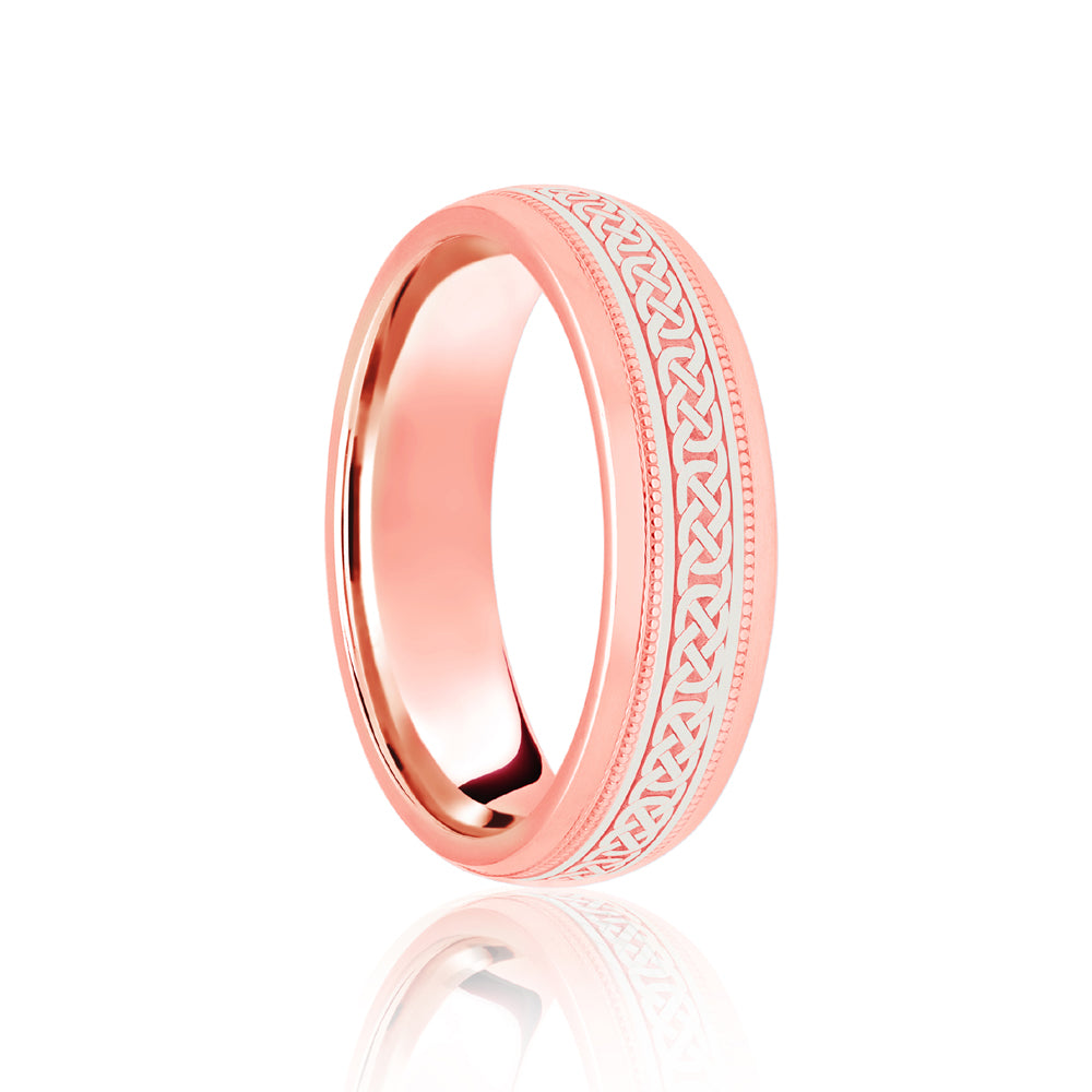 18ct Rose & White Court 5mm Celtic Laser Engraved Wedding Band – Imperial Time
