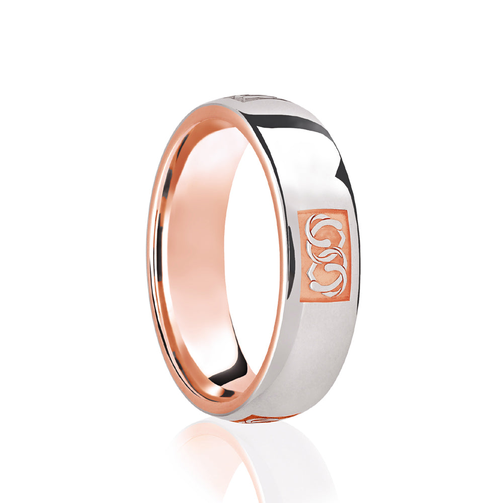 18ct Rose & White Court 5mm Celtic Laser Engraved Wedding Band
