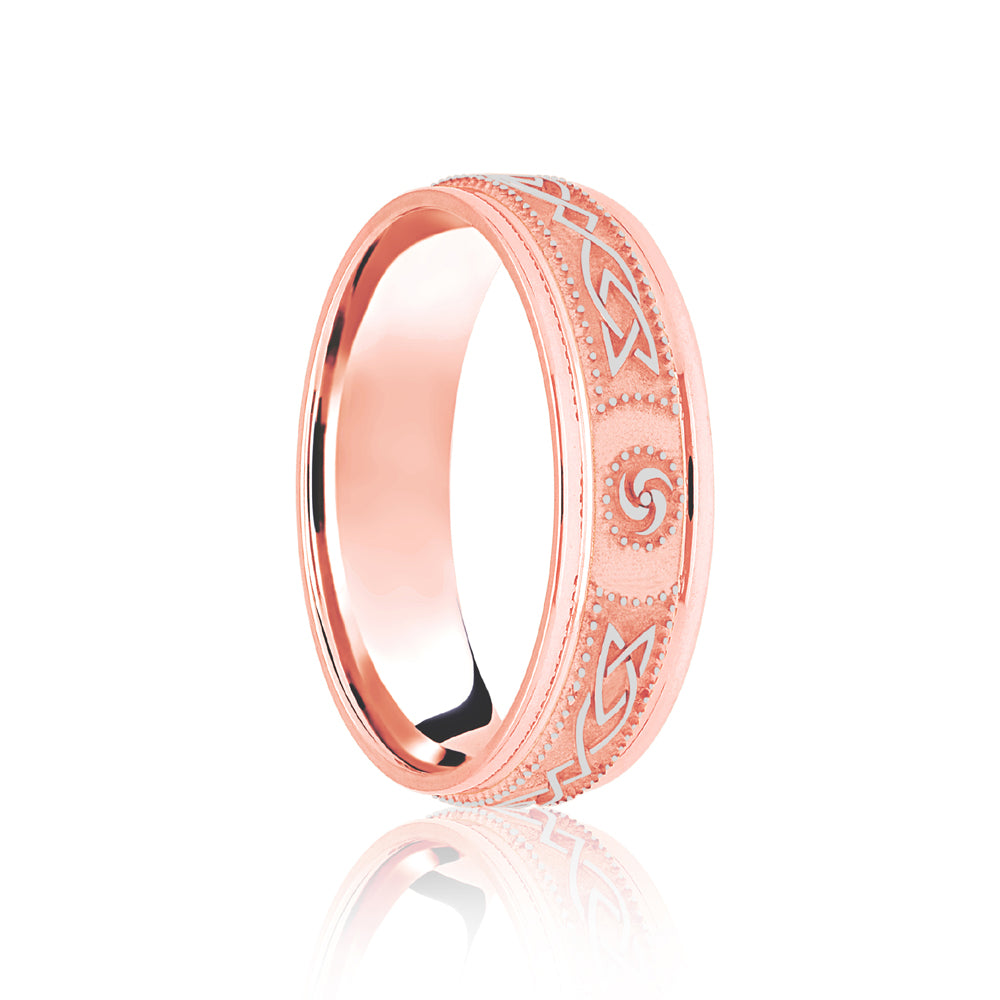 18ct Rose & White Flat Court 5mm Celtic Laser Engraved Wedding Band – Imperial Time