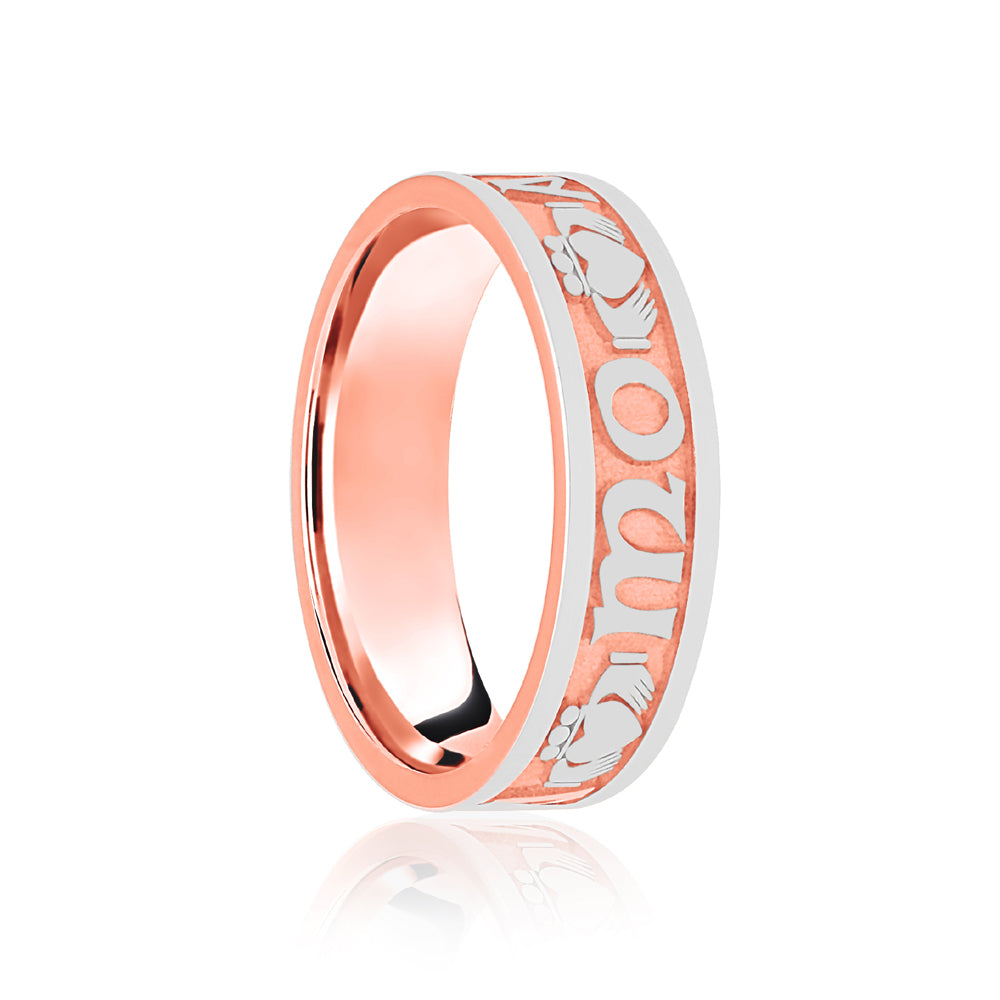 18ct Rose & White Flat Court 5mm Celtic Laser Engraved Wedding Band – Imperial Time