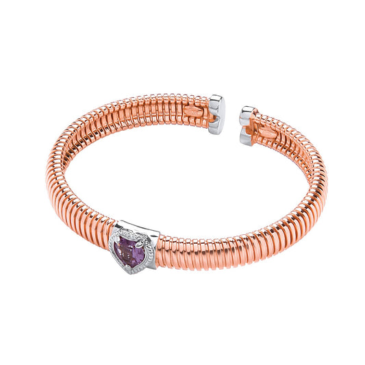 Rose Coated Silver Bangle with Amethyst 0.95ctw Heart - Luxury Watch - Certified Authentic – Luxury Watch by Imperial