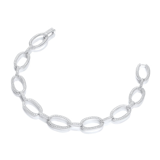 Micro Pave' Oval Links 282 Cubic Zirconia Bracelet 7"/18cm