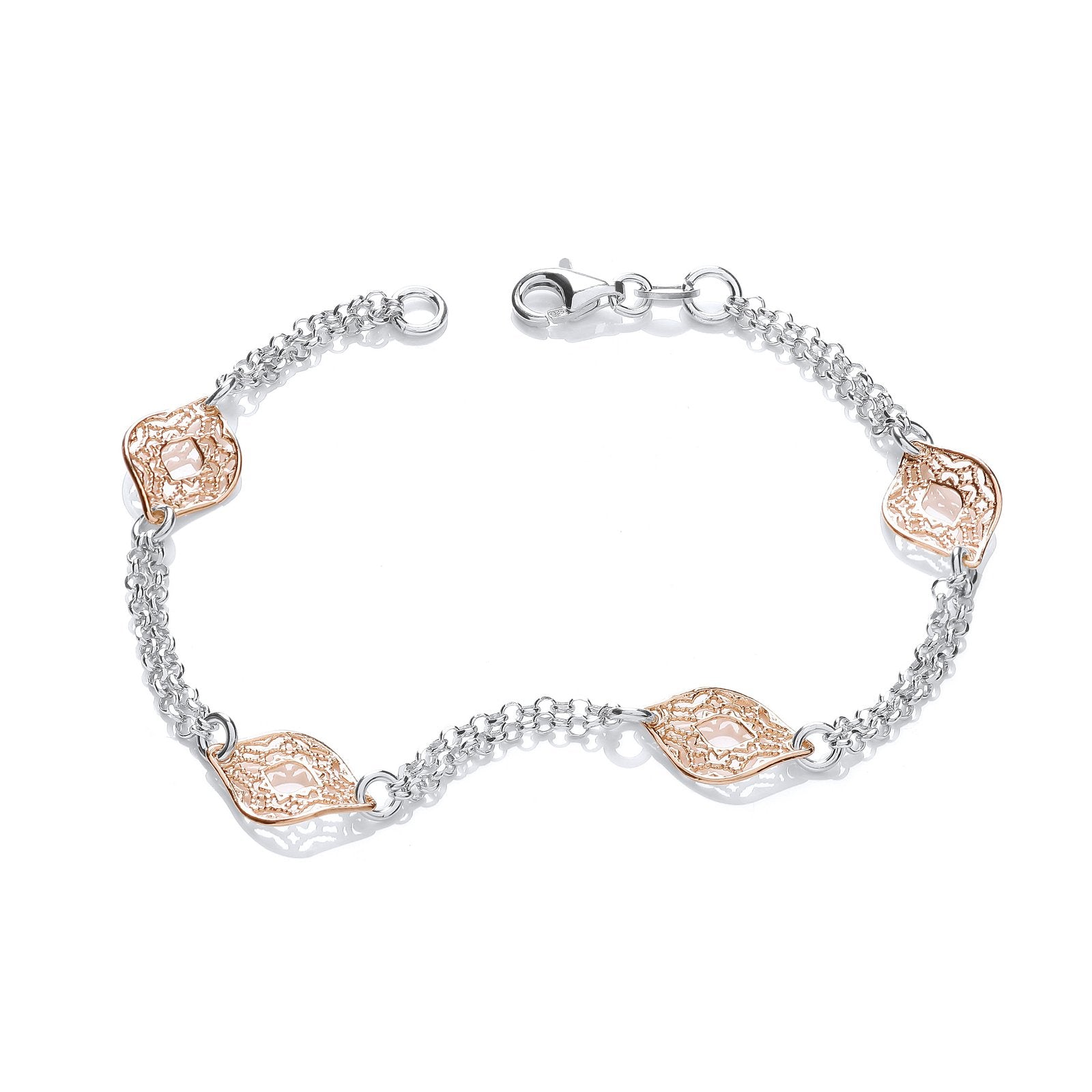 Rose & Silver Filigree Links Bracelet - Fine Bracelet - Certified Authentic - Swiss Made – Luxury Jewellery by Imperia