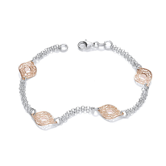 Rose & Silver Filigree Links Bracelet - Fine Bracelet - Certified Authentic - Swiss Made – Luxury Jewellery by Imperia