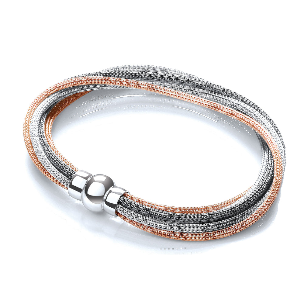 3 Tone (Rose, Silver & Ruthenium) Mesh Bracelet