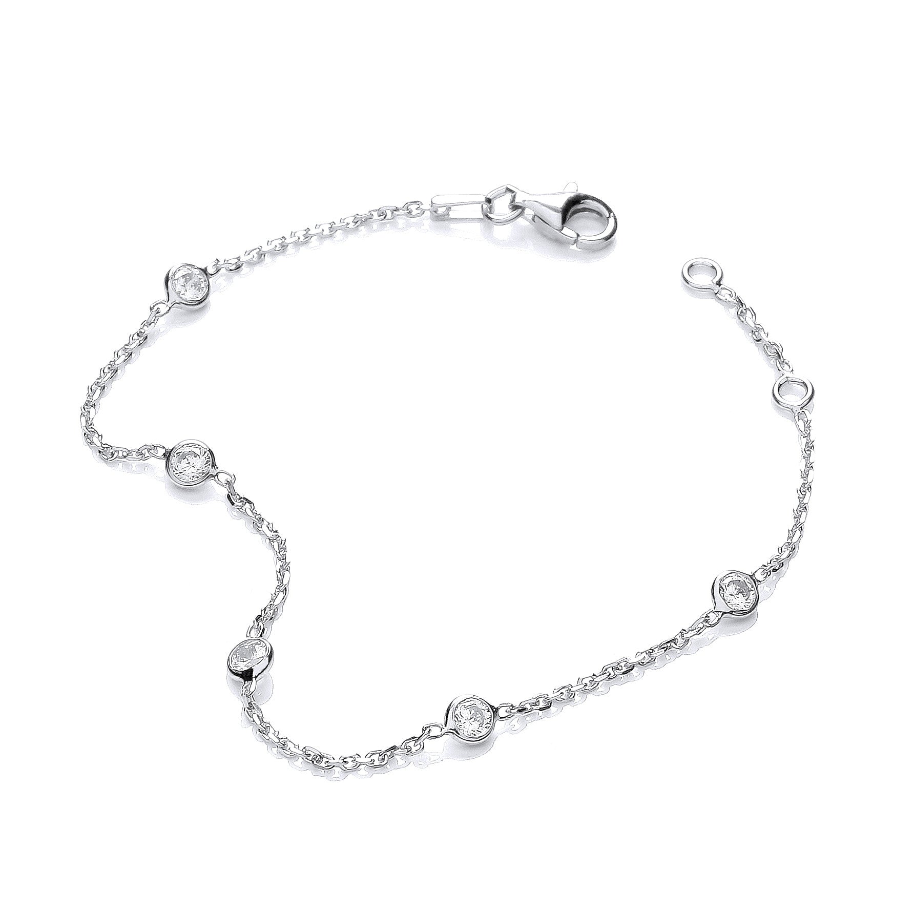 Silver Rh.Plated Rubover 5 Cubic Zirconia's Bracelet 7"