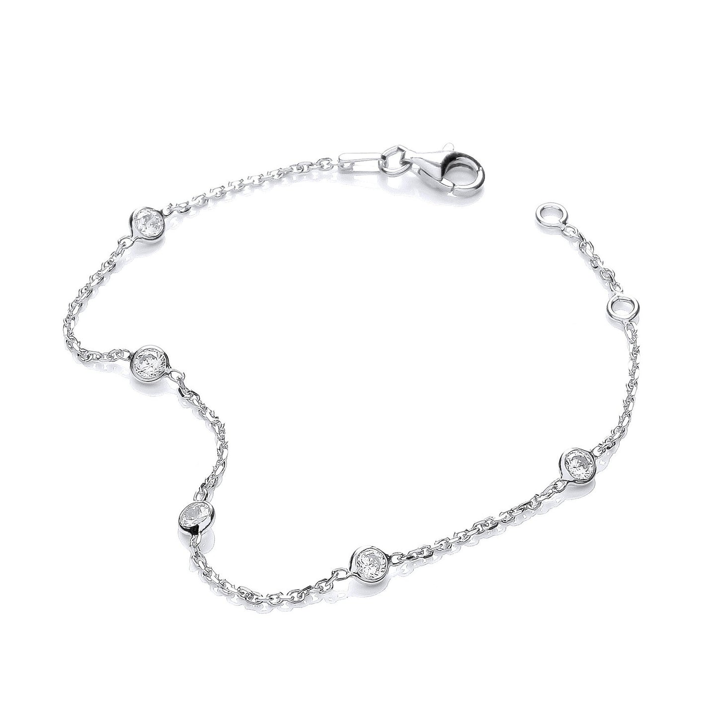 Silver Rh.plated Rubover 5 Cubic Zirconia's Bracelet 7" - Fine Bracelet - Certified Authentic – Luxury Jewellery by Im