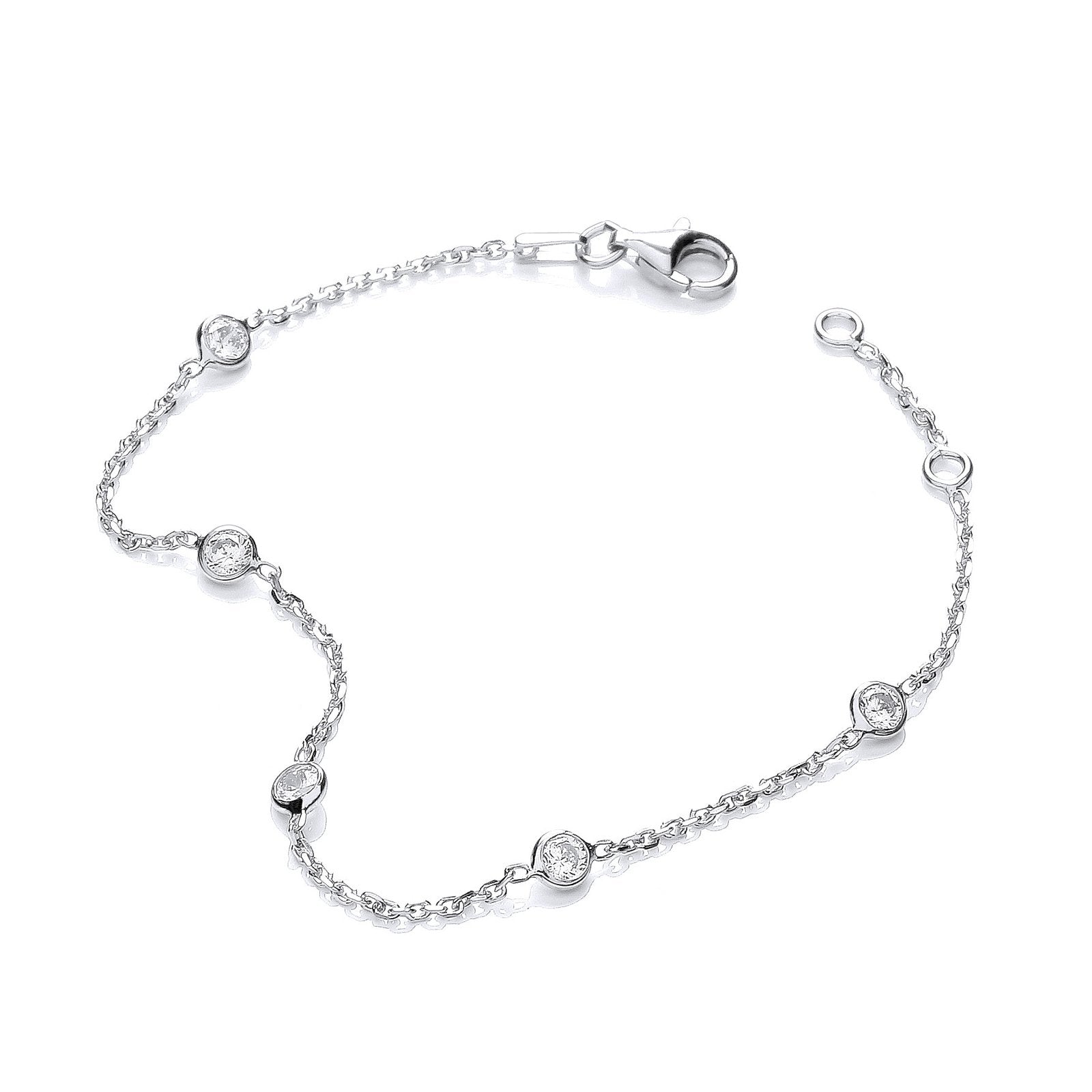 Silver Rh.plated Rubover 5 Cubic Zirconia's Bracelet 7" - Fine Bracelet - Certified Authentic – Luxury Jewellery by Im