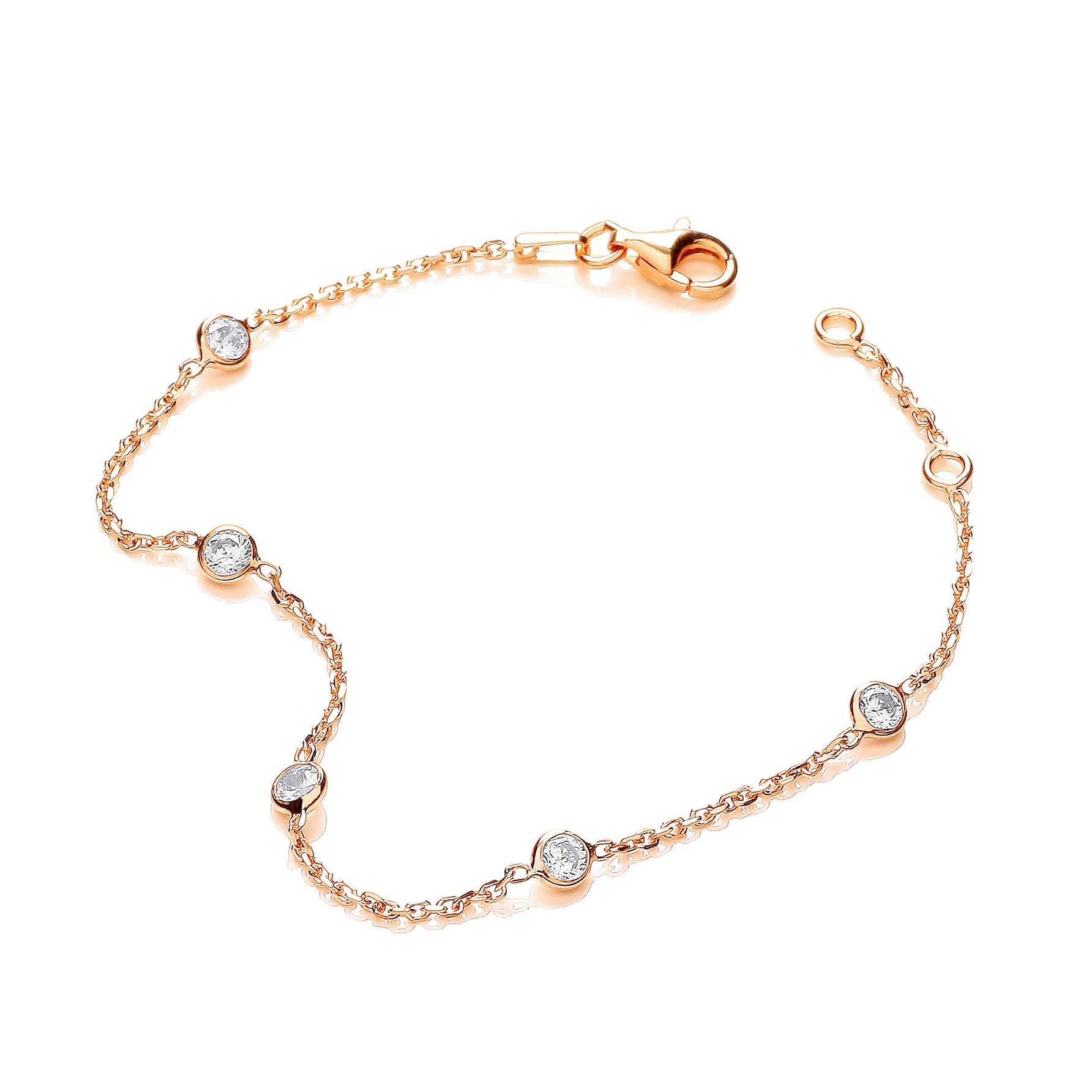 Gold Coated Rubover 5 Cubic Zirconia's Bracelet 7"