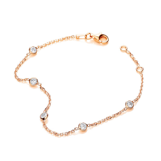 Gold Coated Rubover 5 Cubic Zirconia's Bracelet 7"