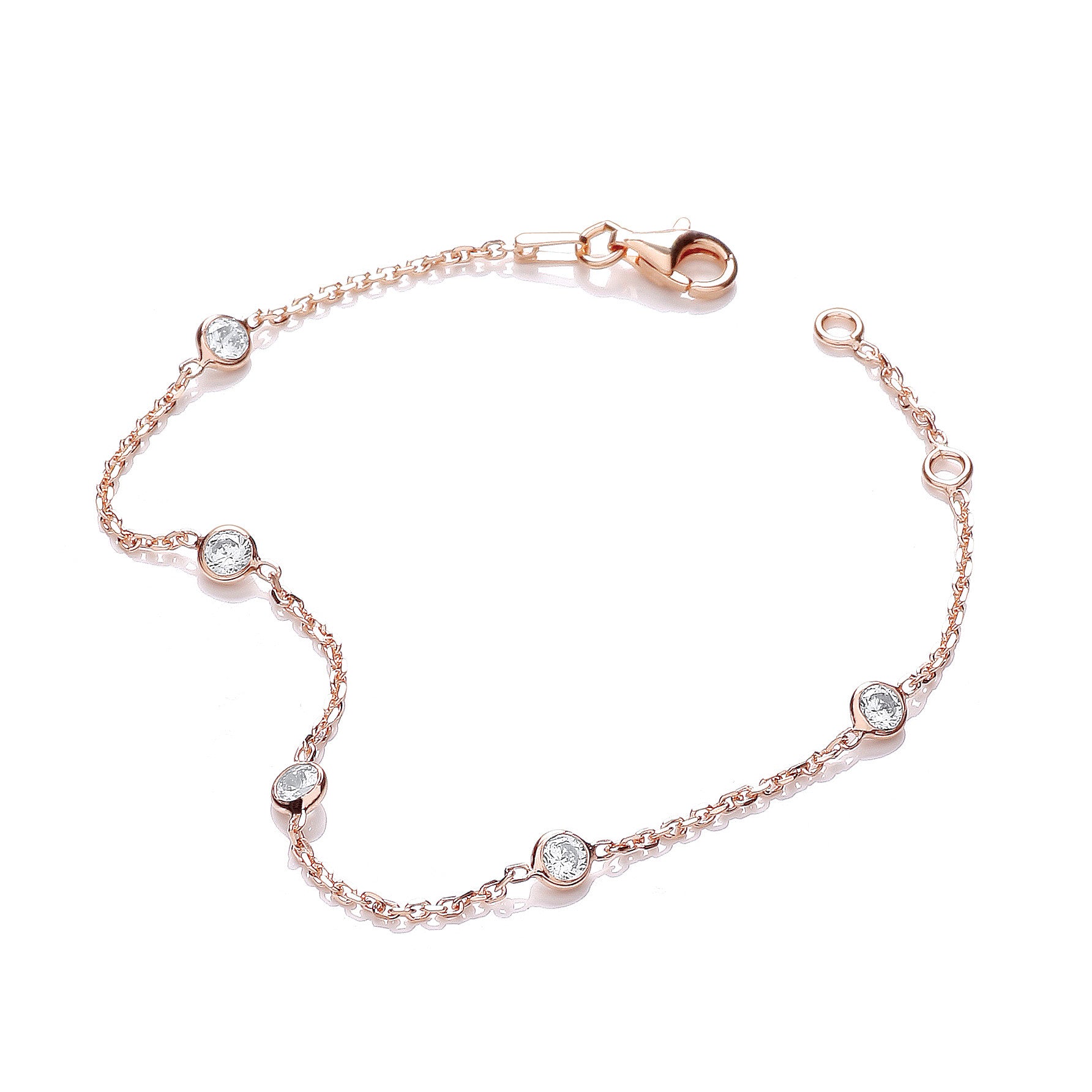 Rose Coated Rubover 5 Cubic Zirconia's Bracelet 7"