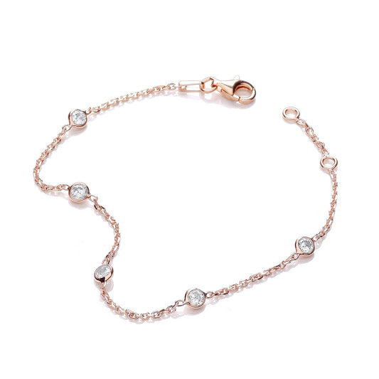 Rose Coated Rubover 5 Cubic Zirconia's Bracelet 7"