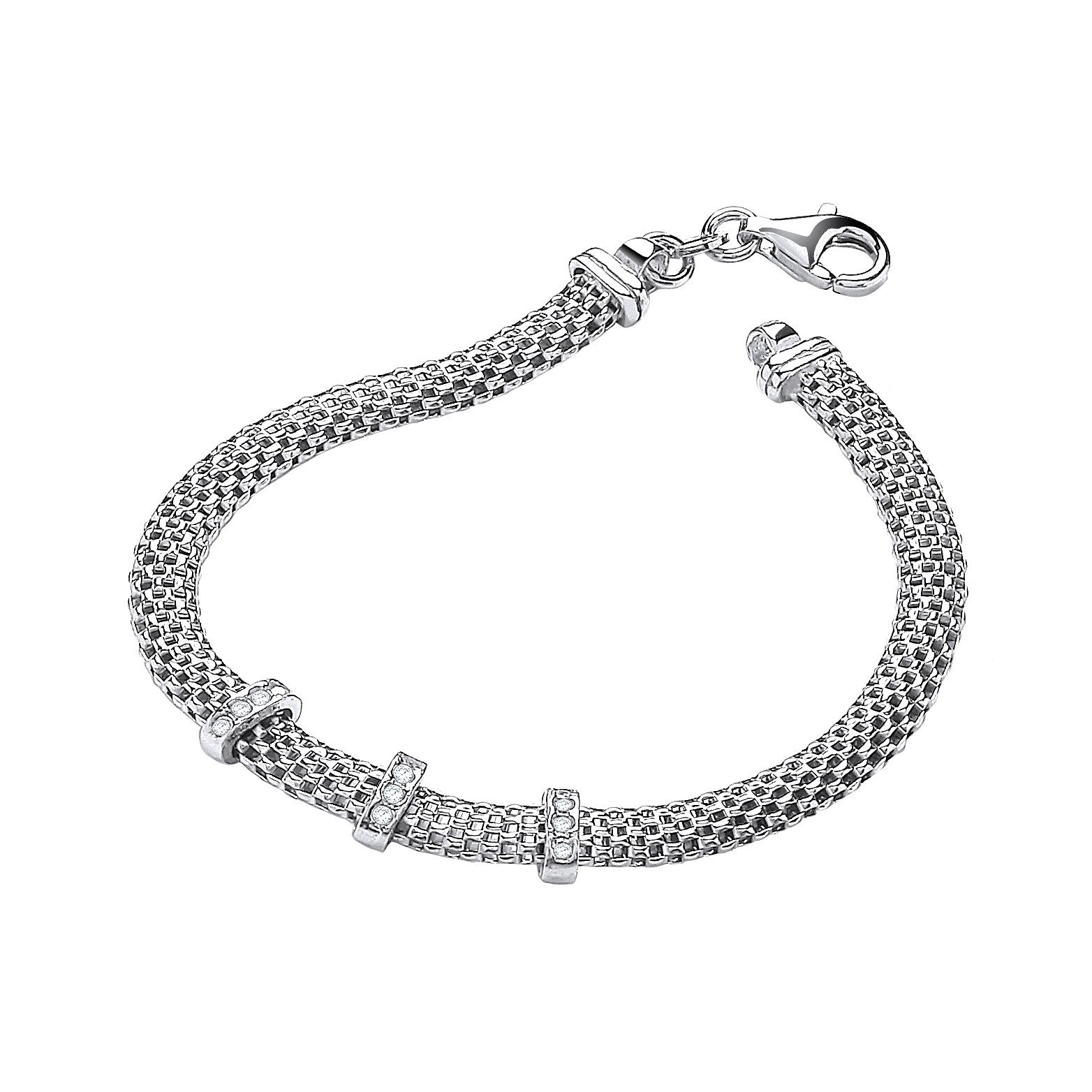 Silver Mesh with Cubic Zirconia's 7"/19cm Bracelet