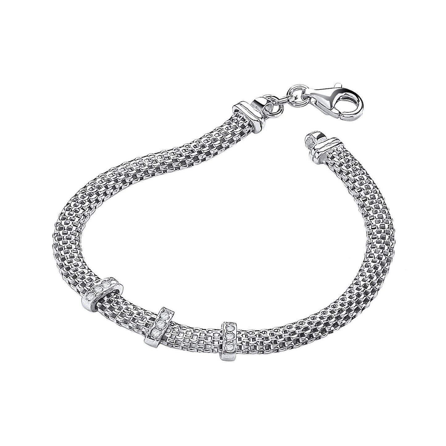 Silver Mesh with Cubic Zirconia's 7"/19cm Bracelet - Fine Bracelet - Certified Authentic – Luxury Jewellery by Imperia