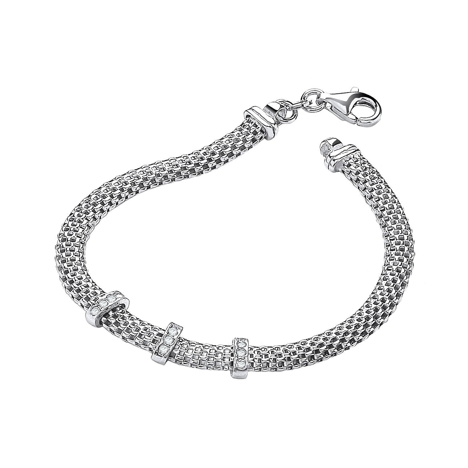 Silver Mesh with Cubic Zirconia's 7"/19cm Bracelet - Fine Bracelet - Certified Authentic – Luxury Jewellery by Imperia