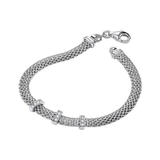 Silver Mesh with Cubic Zirconia's 7"/19cm Bracelet - Fine Bracelet - Certified Authentic – Luxury Jewellery by Imperia
