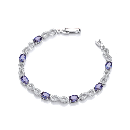 Infinity with Sapphire Blue Cubic Zirconia's Tennis Silver Bracelet