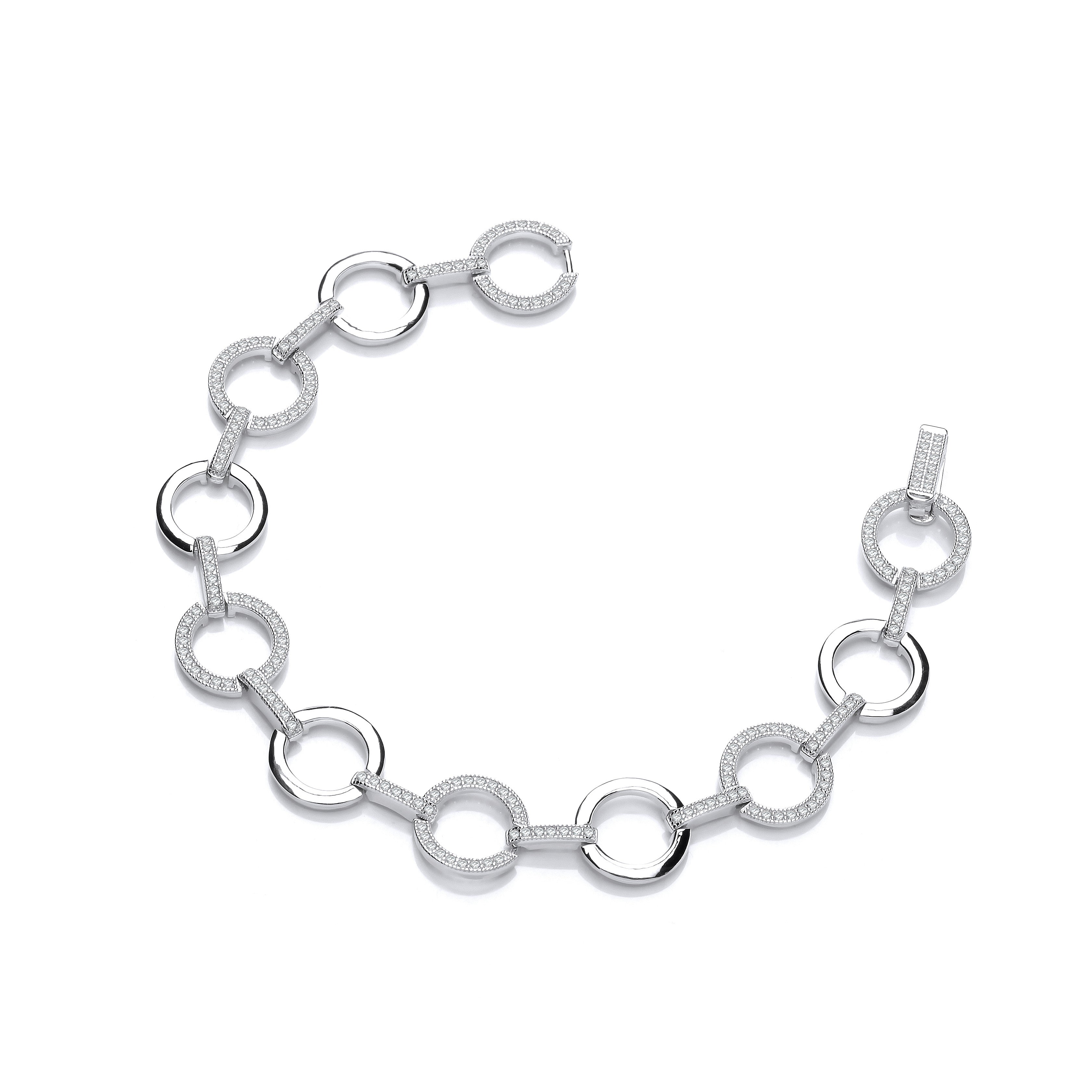 Circles Plain & Cubic Zirconia's Silver Ladies Bracelet