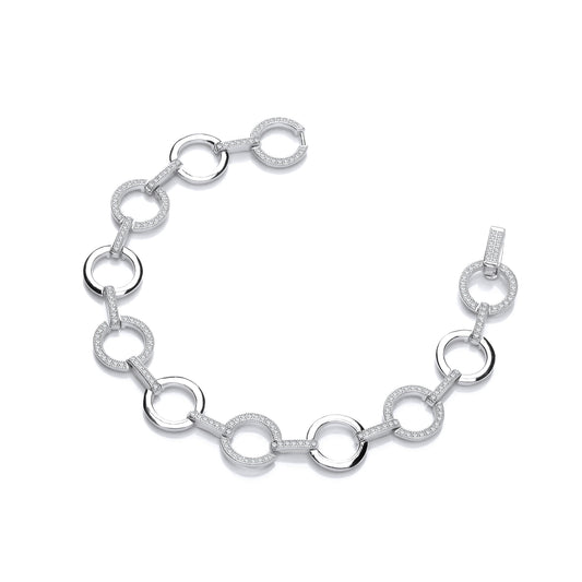 Circles Plain & Cubic Zirconia's Silver Ladies Bracelet