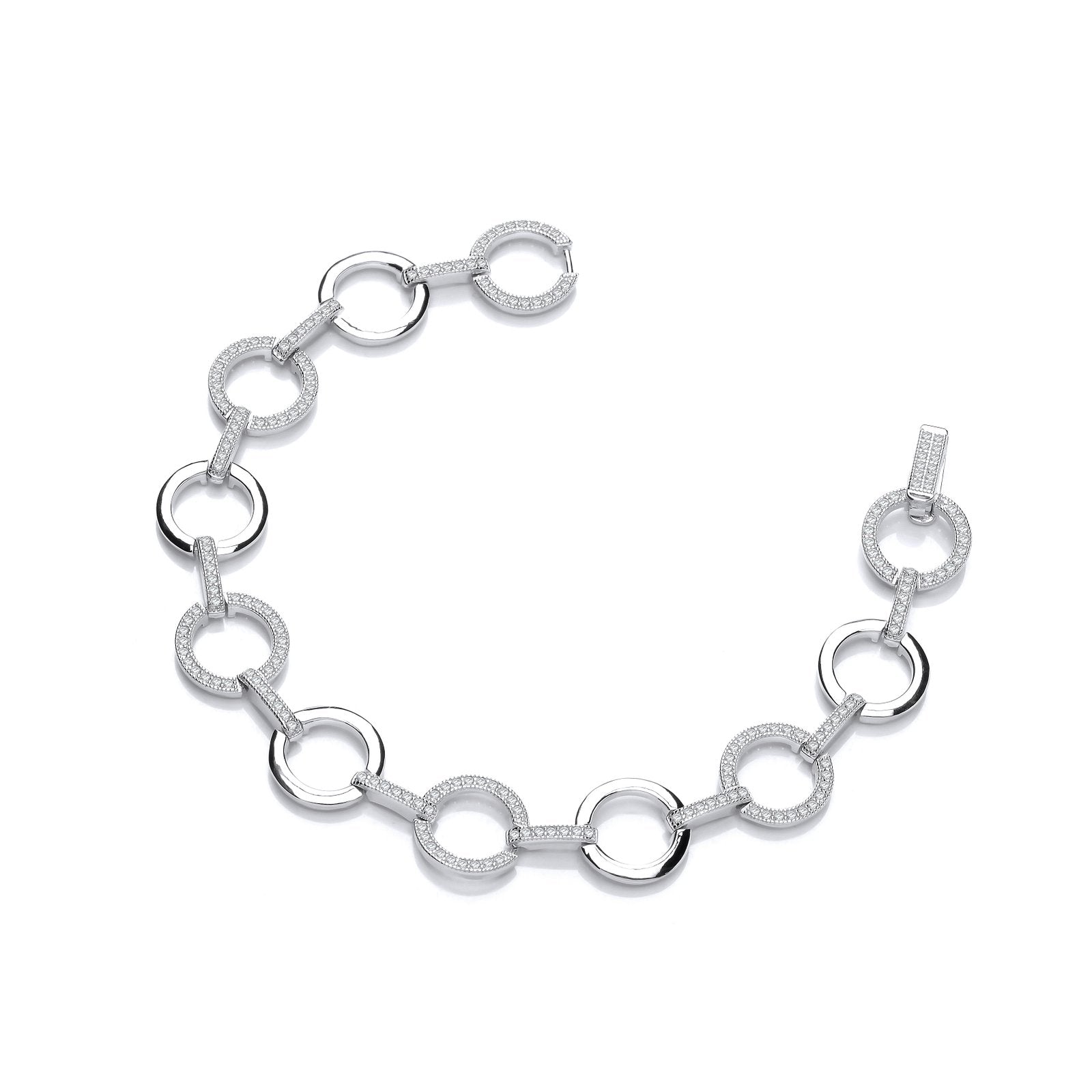 Circles Plain & Cubic Zirconia's Silver Ladies Bracelet - Fine Bracelet - Certified Authentic – Luxury Jewellery by Im