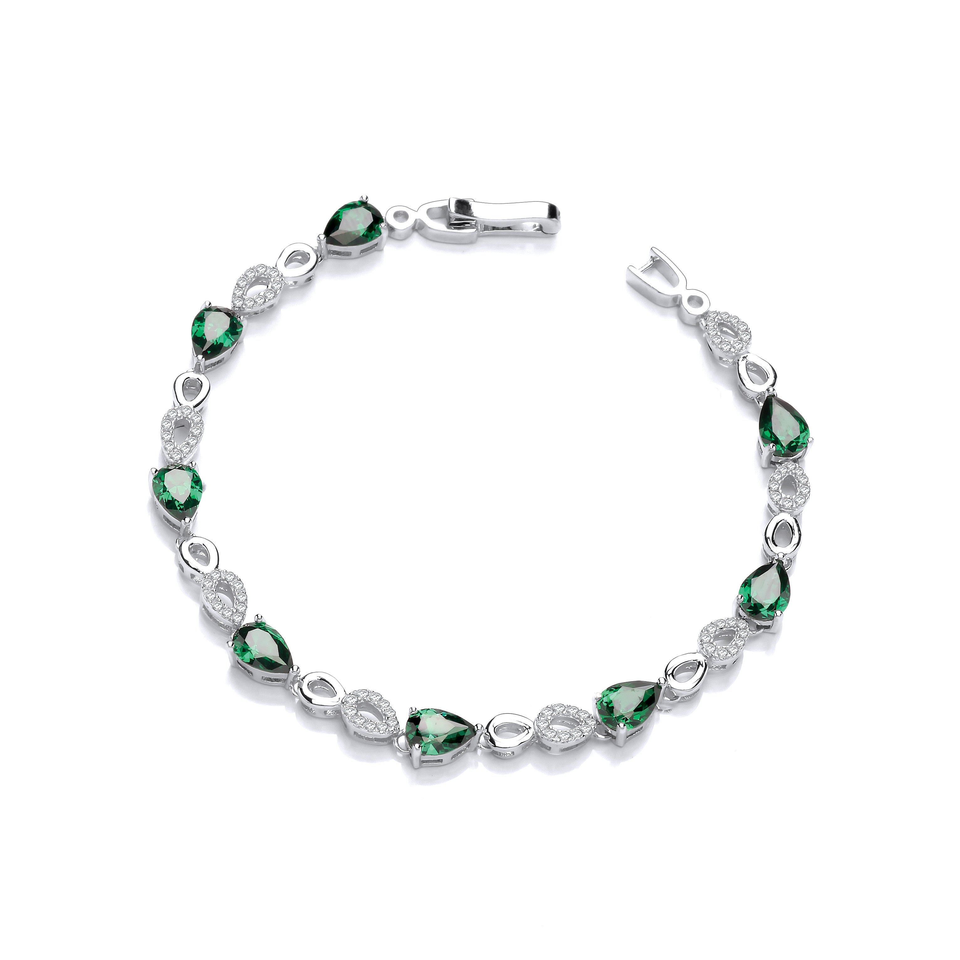 Green Teardrop Cubic Zirconia's Silver Ladies Bracelet