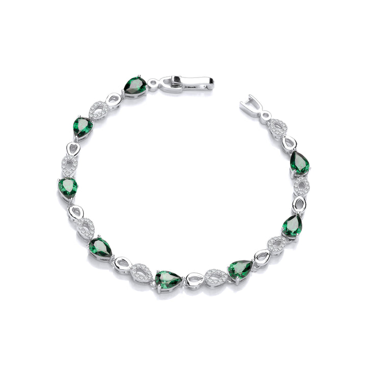 Green Teardrop Cubic Zirconia's Silver Ladies Bracelet