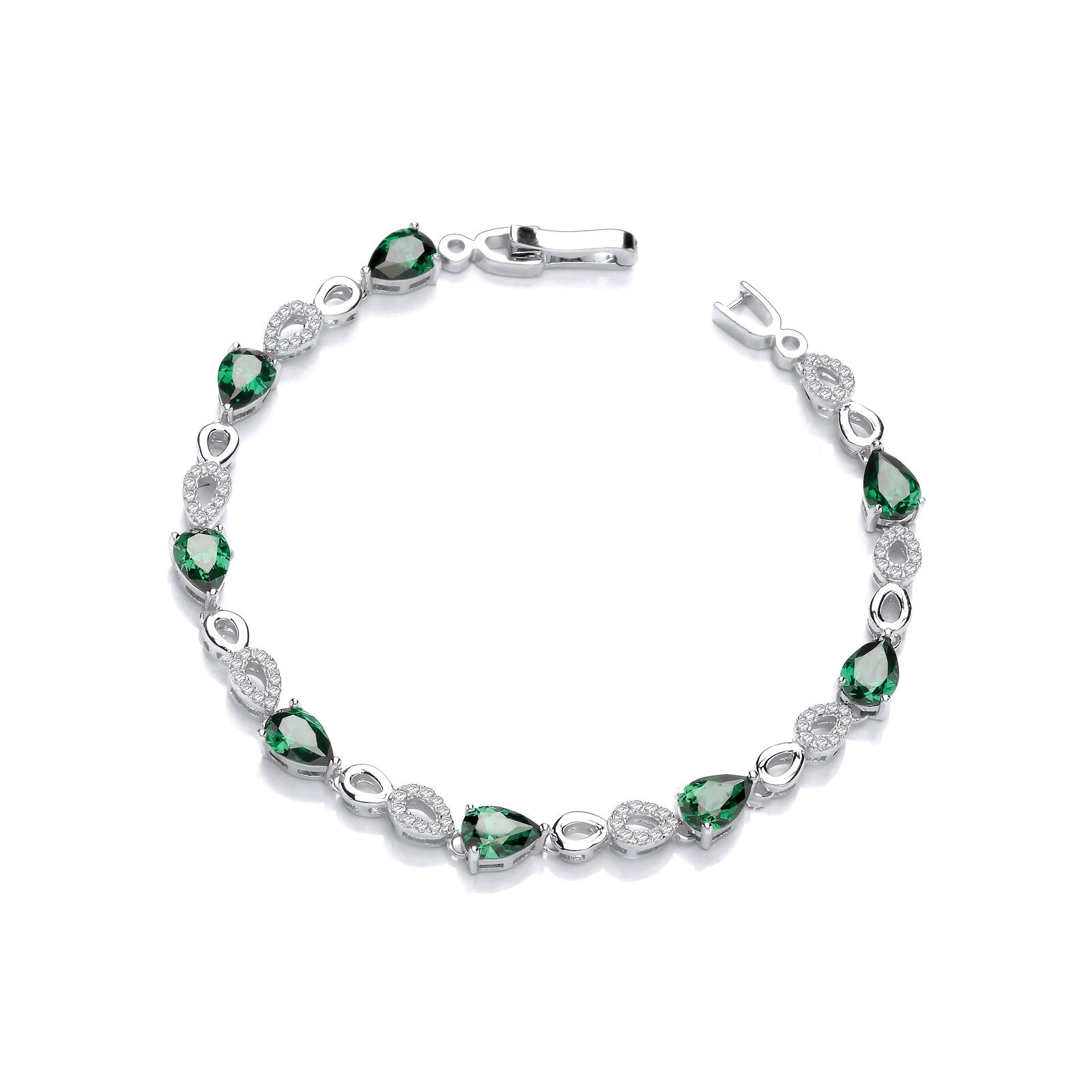 Green Teardrop Cubic Zirconia's Silver Ladies Bracelet - Fine Bracelet - Certified Authentic – Luxury Jewellery by Imp