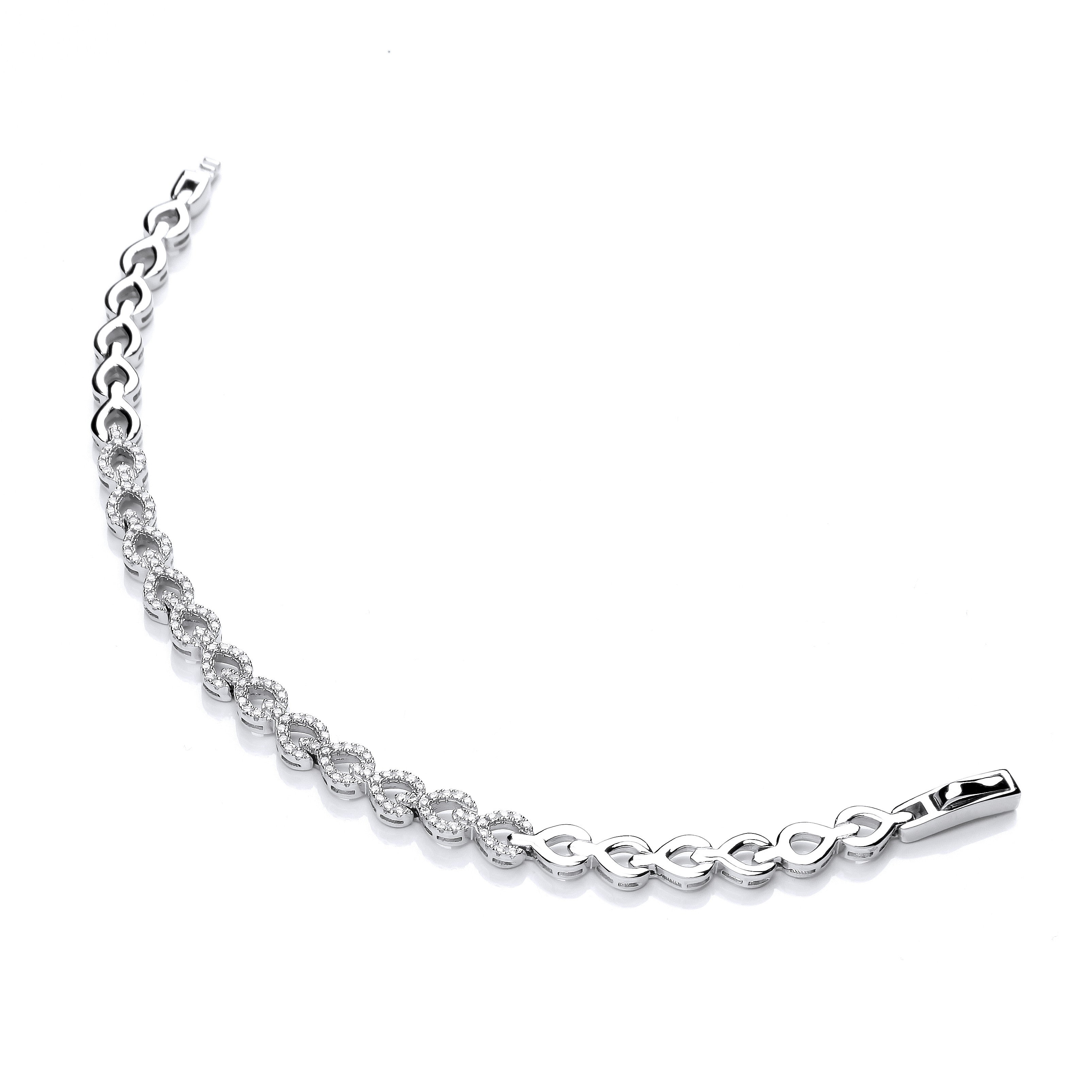 Silver Cubic Zirconia's Teardrop Link Ladies Silver Bracelet