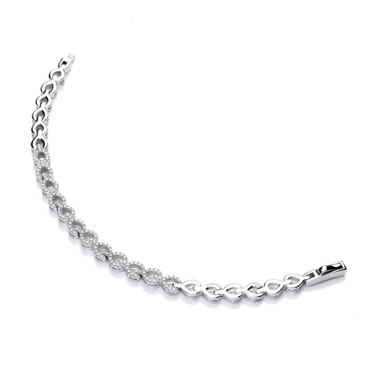 Silver Cubic Zirconia's Teardrop Link Ladies Silver Bracelet