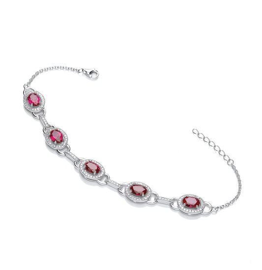 Red & Clear Cubic Zirconia's Halo Style Ladies Silver Bracelet - Fine Bracelet - Certified Au – Luxury Jewellery by Im