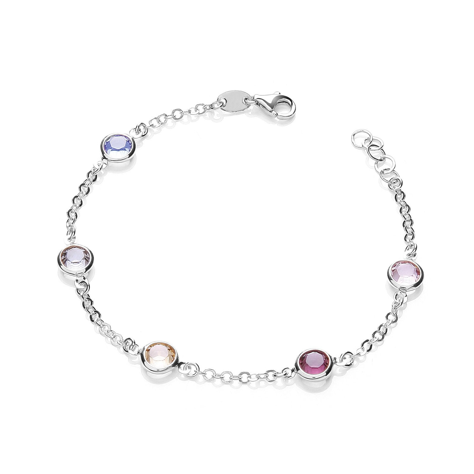Silver 5 Multi Coloured Rubover Cubic Zirconia's 7"/19cm Bracelet - Fine Bracelet - Certified – Luxury Jewellery by Im