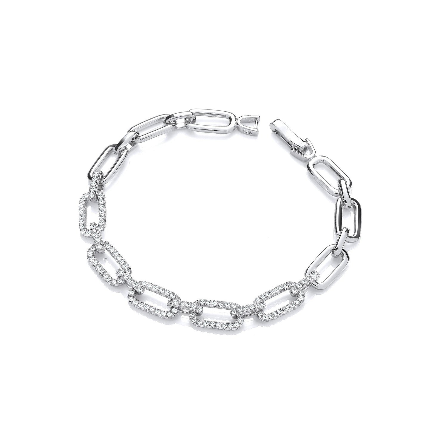 Rectangle Link Ladies Silver Cubic Zirconia Bracelet - Fine Bracelet - Certified Authentic – Luxury Jewellery by Imper