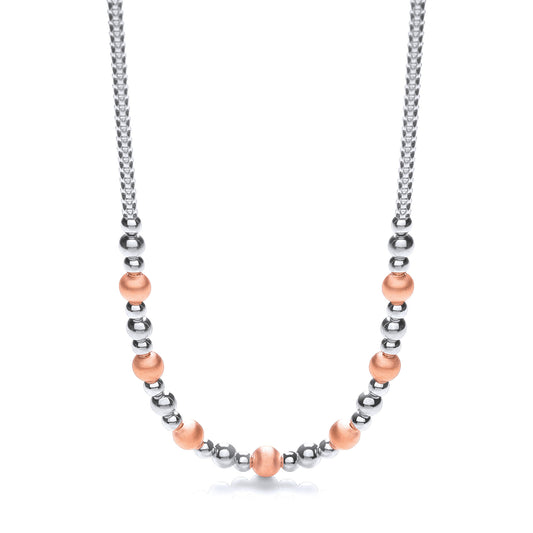 Silver & Rose Plated Beads Necklace 17"/43cm