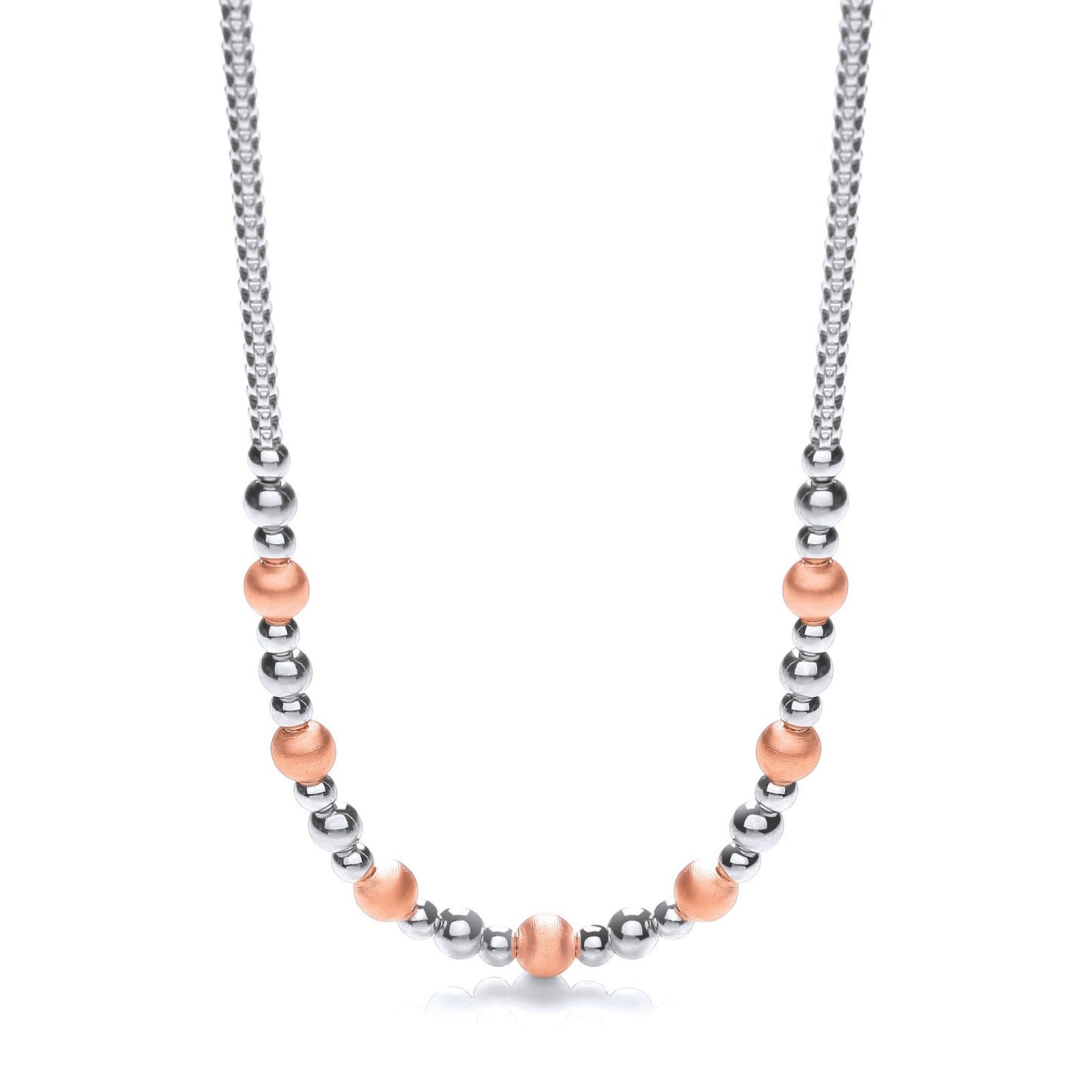 Silver & Rose Plated Beads Necklace 17"/43cm - Fine Necklace - Certified Authentic - Swiss Ma – Luxury Jewellery by Im